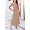 imagePRETTYGARDEN Womens 2 Piece Summer Outfits Dressy Casual Knit Short Sleeve Crop Top High Waist Midi Skirt SetKhaki