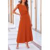 imagePRETTYGARDEN Womens 2 Piece Summer Outfits Dressy Casual Knit Short Sleeve Crop Top High Waist Midi Skirt SetOrange