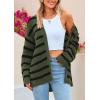 imagePRETTYGARDEN Womens 2024 Fall Striped Open Front Cardigan Sweaters Chunky Knit Long Sleeve Loose Trendy Winter CardigansStriped Army Green Black