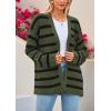 imagePRETTYGARDEN Womens 2024 Fall Striped Open Front Cardigan Sweaters Chunky Knit Long Sleeve Loose Trendy Winter CardigansStriped Army Green Black