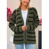 imagePRETTYGARDEN Womens 2024 Fall Striped Open Front Cardigan Sweaters Chunky Knit Long Sleeve Loose Trendy Winter CardigansStriped Army Green Black