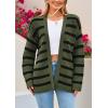 imagePRETTYGARDEN Womens 2024 Fall Striped Open Front Cardigan Sweaters Chunky Knit Long Sleeve Loose Trendy Winter CardigansStriped Army Green Black