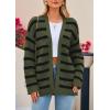 imagePRETTYGARDEN Womens 2024 Fall Striped Open Front Cardigan Sweaters Chunky Knit Long Sleeve Loose Trendy Winter CardigansStriped Army Green Black