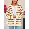 imagePRETTYGARDEN Womens 2024 Fall Striped Open Front Cardigan Sweaters Chunky Knit Long Sleeve Loose Trendy Winter CardigansStriped Beige Brown