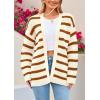imagePRETTYGARDEN Womens 2024 Fall Striped Open Front Cardigan Sweaters Chunky Knit Long Sleeve Loose Trendy Winter CardigansStriped Beige Brown