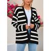 imagePRETTYGARDEN Womens 2024 Fall Striped Open Front Cardigan Sweaters Chunky Knit Long Sleeve Loose Trendy Winter CardigansStriped Black White