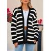 imagePRETTYGARDEN Womens 2024 Fall Striped Open Front Cardigan Sweaters Chunky Knit Long Sleeve Loose Trendy Winter CardigansStriped Black White