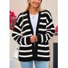 imagePRETTYGARDEN Womens 2024 Fall Striped Open Front Cardigan Sweaters Chunky Knit Long Sleeve Loose Trendy Winter CardigansStriped Black White