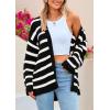 imagePRETTYGARDEN Womens 2024 Fall Striped Open Front Cardigan Sweaters Chunky Knit Long Sleeve Loose Trendy Winter CardigansStriped Black White