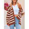 imagePRETTYGARDEN Womens 2024 Fall Striped Open Front Cardigan Sweaters Chunky Knit Long Sleeve Loose Trendy Winter CardigansStriped Brick Red White