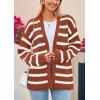 imagePRETTYGARDEN Womens 2024 Fall Striped Open Front Cardigan Sweaters Chunky Knit Long Sleeve Loose Trendy Winter CardigansStriped Brick Red White