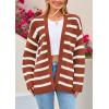 imagePRETTYGARDEN Womens 2024 Fall Striped Open Front Cardigan Sweaters Chunky Knit Long Sleeve Loose Trendy Winter CardigansStriped Brick Red White