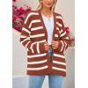 imagePRETTYGARDEN Womens 2024 Fall Striped Open Front Cardigan Sweaters Chunky Knit Long Sleeve Loose Trendy Winter CardigansStriped Brick Red White