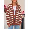 imagePRETTYGARDEN Womens 2024 Fall Striped Open Front Cardigan Sweaters Chunky Knit Long Sleeve Loose Trendy Winter CardigansStriped Brick Red White