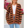 imagePRETTYGARDEN Womens 2024 Fall Striped Open Front Cardigan Sweaters Chunky Knit Long Sleeve Loose Trendy Winter CardigansStriped Brown Black
