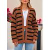 imagePRETTYGARDEN Womens 2024 Fall Striped Open Front Cardigan Sweaters Chunky Knit Long Sleeve Loose Trendy Winter CardigansStriped Brown Black
