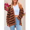 imagePRETTYGARDEN Womens 2024 Fall Striped Open Front Cardigan Sweaters Chunky Knit Long Sleeve Loose Trendy Winter CardigansStriped Brown Black