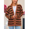 imagePRETTYGARDEN Womens 2024 Fall Striped Open Front Cardigan Sweaters Chunky Knit Long Sleeve Loose Trendy Winter CardigansStriped Brown Black
