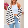 imagePRETTYGARDEN Womens 2024 Fall Striped Open Front Cardigan Sweaters Chunky Knit Long Sleeve Loose Trendy Winter CardigansStriped White Navy