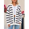 imagePRETTYGARDEN Womens 2024 Fall Striped Open Front Cardigan Sweaters Chunky Knit Long Sleeve Loose Trendy Winter CardigansStriped White Navy