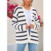 imagePRETTYGARDEN Womens 2024 Fall Striped Open Front Cardigan Sweaters Chunky Knit Long Sleeve Loose Trendy Winter CardigansStriped White Navy