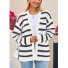 imagePRETTYGARDEN Womens 2024 Fall Striped Open Front Cardigan Sweaters Chunky Knit Long Sleeve Loose Trendy Winter CardigansStriped White Navy