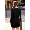 imagePRETTYGARDEN Womens Fall Bodycon Mini Dress Sparkly Long Sleeve Cowl Neck Ruched Short Club Cocktail Wedding Guest DressesBlack