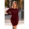 imagePRETTYGARDEN Womens Fall Bodycon Mini Dress Sparkly Long Sleeve Cowl Neck Ruched Short Club Cocktail Wedding Guest DressesDark Red