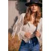 imagePRETTYGARDEN Womens Fringe Faux Suede Leather Jackets 2024 Fashion Tassel Motorcycle Cropped CoatsBeige Apricot