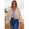imagePRETTYGARDEN Womens Fringe Faux Suede Leather Jackets 2024 Fashion Tassel Motorcycle Cropped CoatsBeige Apricot