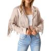 imagePRETTYGARDEN Womens Fringe Faux Suede Leather Jackets 2024 Fashion Tassel Motorcycle Cropped CoatsBeige Apricot