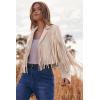 imagePRETTYGARDEN Womens Fringe Faux Suede Leather Jackets 2024 Fashion Tassel Motorcycle Cropped CoatsBeige Apricot