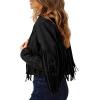 imagePRETTYGARDEN Womens Fringe Faux Suede Leather Jackets 2024 Fashion Tassel Motorcycle Cropped CoatsBlack
