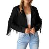 imagePRETTYGARDEN Womens Fringe Faux Suede Leather Jackets 2024 Fashion Tassel Motorcycle Cropped CoatsBlack
