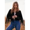 imagePRETTYGARDEN Womens Fringe Faux Suede Leather Jackets 2024 Fashion Tassel Motorcycle Cropped CoatsBlack