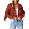 imagePRETTYGARDEN Womens Fringe Faux Suede Leather Jackets 2024 Fashion Tassel Motorcycle Cropped CoatsBrick Red