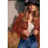 imagePRETTYGARDEN Womens Fringe Faux Suede Leather Jackets 2024 Fashion Tassel Motorcycle Cropped CoatsBrick Red