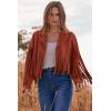 imagePRETTYGARDEN Womens Fringe Faux Suede Leather Jackets 2024 Fashion Tassel Motorcycle Cropped CoatsBrick Red