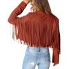 imagePRETTYGARDEN Womens Fringe Faux Suede Leather Jackets 2024 Fashion Tassel Motorcycle Cropped CoatsBrick Red