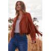 imagePRETTYGARDEN Womens Fringe Faux Suede Leather Jackets 2024 Fashion Tassel Motorcycle Cropped CoatsBrick Red