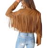 imagePRETTYGARDEN Womens Fringe Faux Suede Leather Jackets 2024 Fashion Tassel Motorcycle Cropped CoatsBrown Yellow