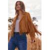 imagePRETTYGARDEN Womens Fringe Faux Suede Leather Jackets 2024 Fashion Tassel Motorcycle Cropped CoatsBrown Yellow