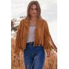 imagePRETTYGARDEN Womens Fringe Faux Suede Leather Jackets 2024 Fashion Tassel Motorcycle Cropped CoatsBrown Yellow