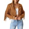 imagePRETTYGARDEN Womens Fringe Faux Suede Leather Jackets 2024 Fashion Tassel Motorcycle Cropped CoatsBrown Yellow