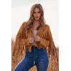 imagePRETTYGARDEN Womens Fringe Faux Suede Leather Jackets 2024 Fashion Tassel Motorcycle Cropped CoatsBrown Yellow