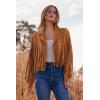 imagePRETTYGARDEN Womens Fringe Faux Suede Leather Jackets 2024 Fashion Tassel Motorcycle Cropped CoatsBrown Yellow