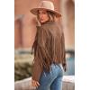 imagePRETTYGARDEN Womens Fringe Faux Suede Leather Jackets 2024 Fashion Tassel Motorcycle Cropped CoatsCoffee