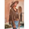 imagePRETTYGARDEN Womens Fringe Faux Suede Leather Jackets 2024 Fashion Tassel Motorcycle Cropped CoatsCoffee