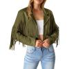 imagePRETTYGARDEN Womens Fringe Faux Suede Leather Jackets 2024 Fashion Tassel Motorcycle Cropped CoatsDark Army Green