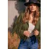 imagePRETTYGARDEN Womens Fringe Faux Suede Leather Jackets 2024 Fashion Tassel Motorcycle Cropped CoatsDark Army Green